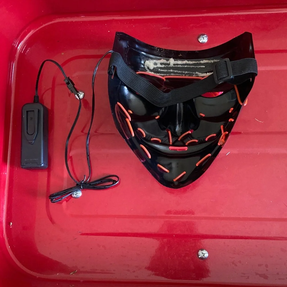 LED Light Up Mask with Controller, black and red for Halloween